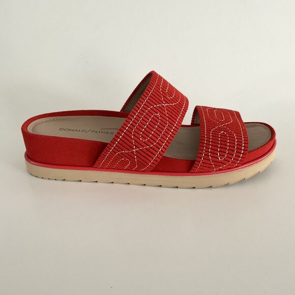 Donald Pliner Sandals Women 8.5M Red Cait Double Strap Open-toe Wedge - Picture 2 of 12
